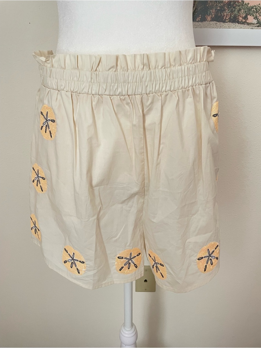 QUEEN OF SPARKLES Sequin Sand Dollar Cotton Tie Tank Top & Shorts Matching Set - Picture 9 of 10
